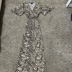 INC International Concepts Brown and Black Ruffled Tie Front Maxi Dress